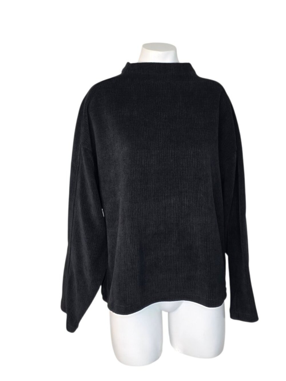 Madewell Striped Jacquard Long Sleeve Funnelneck Top, Black, Size Medium